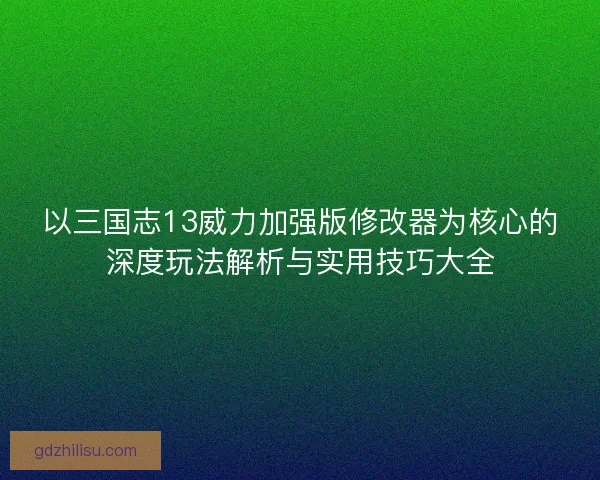 以三国志13威力加强版修改器为核心的深度玩法解析与实用技巧大全